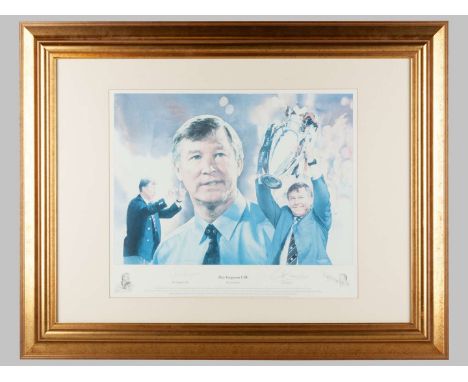 Manchester United Sir Alex Ferguson autographed lithograph, signed by Alex Ferguson and artist Gary Keane, framed and glazed,