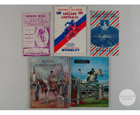 Five assorted sports programmes and brochures, including England v Australia Race Track Cycling Herne Hill, The Boxing Compet