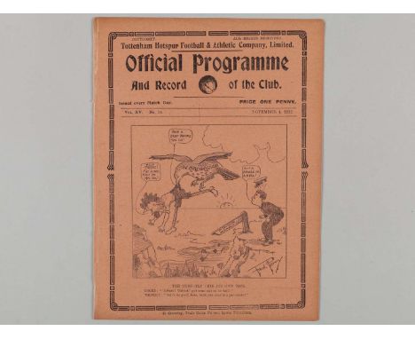 Tottenham Hotspur v. Liverpool match programme, 4th November 1922, ex bound volume.