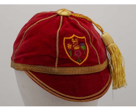 Ray Price red Great Britain Rugby League cap, red velvet with yellow tassel and embroidered Great Britain crest&nbsp;