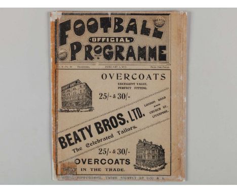 Liverpool Reserves v. Everton Reserves match programme, 1st February 1913, spine taped, taped repairs.