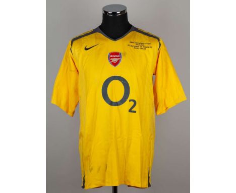 Thierry Henry yellow and grey No.14 Arsenal v. Barcelona Champions League final match issued short-sleeved shirt, 2006, Nike,