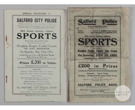 Salford City Police Sports Day programme held at The Cliff Grounds the then home of Broughton Rangers Rugby Football Club Jul