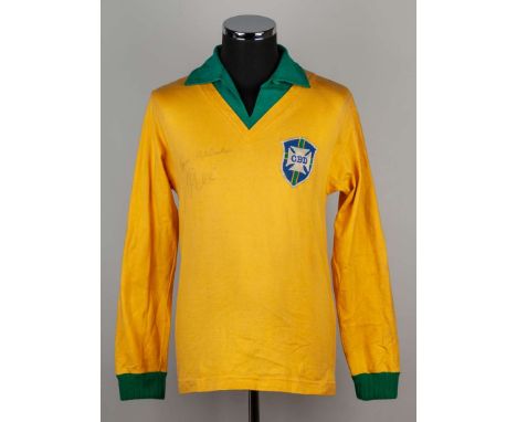 Yellow and green No.10 Brazil long-sleeved shirt, 1962, Athleta,, with v-neck collar and embroidered cloth badge inscribed CB