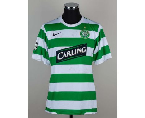 Maciej Zurawski green and white No.7 Celtic v. Shakhtar Donetsk short-sleeved shirt, 2007-08, Nike, L, with crew-neck collar 