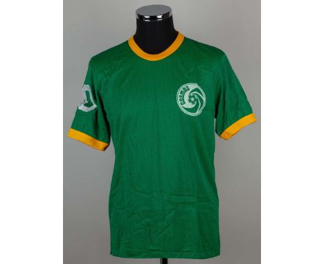 Pelé match-worn green New York Cosmos No.10 shirt from the pre-season game v Seattle Sounders in the first sporting event hel