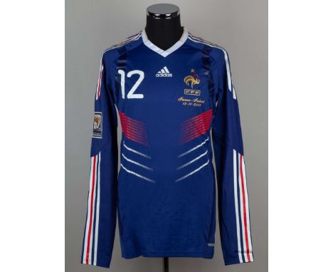Thierry Henry blue, white and red No.12 France v. Republic of Ireland issued long-sleeved shirt, 2009, Adidas, XL, with v-nec