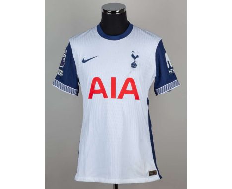 Cristian Romero white and blue No.17 Tottenham Hotspur match issued short-sleeved shirt, 2024-25, Nike, with crew-neck collar