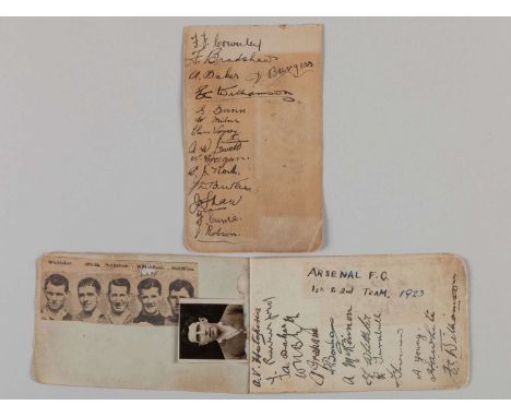 A collection of Arsenal player autographs, 1923-24, twenty-eight autographs of 1st and 2nd teams&nbsp;