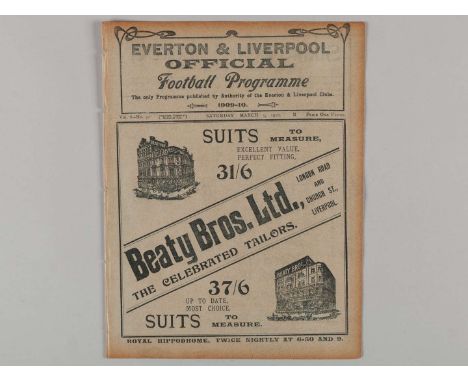 Liverpool Reserves v. Everton Reserves Liverpool Senior Cup Final match programme, 5th March 1910, ex bound volume.