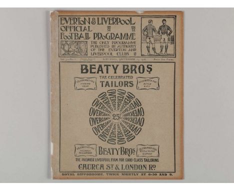 Liverpool v. Everton / Everton Res v. Stalybridge Rovers combined match programme 29th September 1906, tape repairs&nbsp;