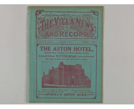 Aston Villa v. Liverpool match programme, 3rd December 1921, ex bound volume.