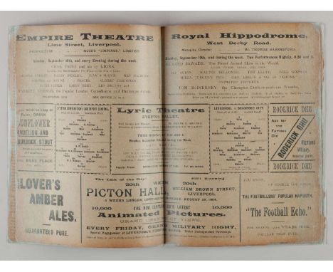 Liverpool v. Bradford City / Everton v. Southport Central combined match programme, 17th September 1904, tape repairs.