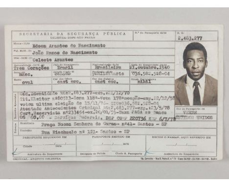 Pelé passport document with an expiry date of 7th June 1978, a 1978 passport document issued by the Public Secretary of State