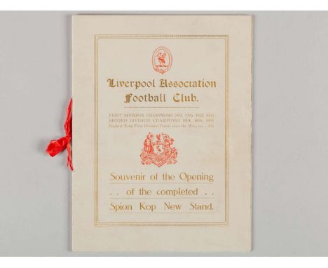 Liverpool v. Bury Opening of Spion Kop New Stand souvenir programme, 25th August 1928, Liverpool Association Football Club So