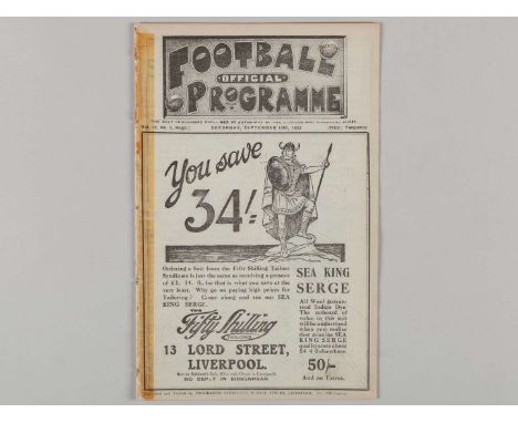 Liverpool v. Preston North End / Everton Reserves v. Birmingham Reserves combined match programme, 15th September 1923, ex bo