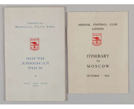 Two rare Arsenal itineraries, South American Tour, 1951 and Moscow, 1954, (2).