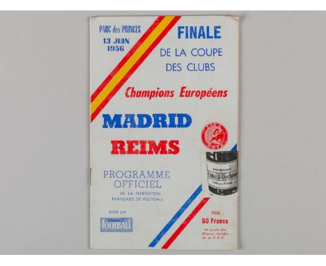 Real Madrid v. Reims first UEFA European Cup Final match programme, 13th June 1956, played at the Parc des Princes, Paris.