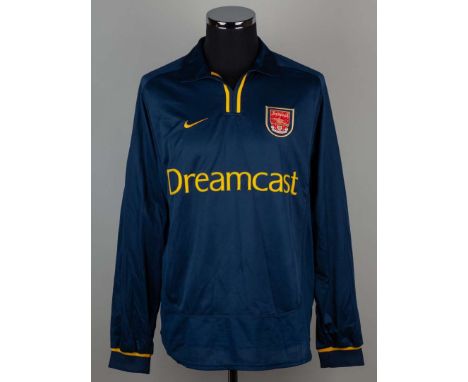 Thierry Henry blue No.14 Arsenal match issued long-sleeved shirt, 2001, Nike, L, with v-neck collar embroidered cloth badge i