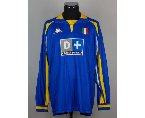 Thierry Henry blue and yellow No.6 Juventus match issued long-sleeved shirt, 1998-99, Kappa, XL, with v-neck collar embroider