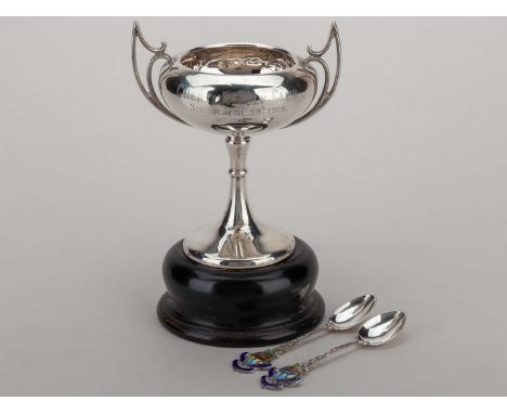 A silver Chertsey Golf Club Cazna Challenge Cup two-handled trophy, 1929, inscribed CHERTSEY GOLF CLUB, Sunday April 28th 192