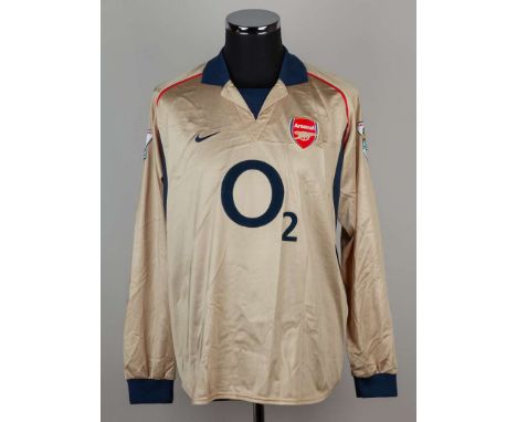 Thierry Henry gold and blue No.14 Arsenal v. West Bromwich Albion match worn long-sleeved shirt, 2002, Nike, L, with v-neck c