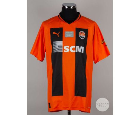 Kevin Kelsy orange and black No.18 Shakhtar Donetsk v. Tottenham Hotspur short-sleeved shirt, 2023-24, Puma, XL, with v-neck 