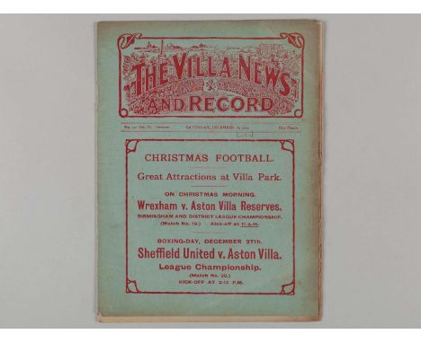 Aston Villa v. Liverpool match programme, 18th December 1909, lacking staples, some staining, sign of fold, pencil text on co