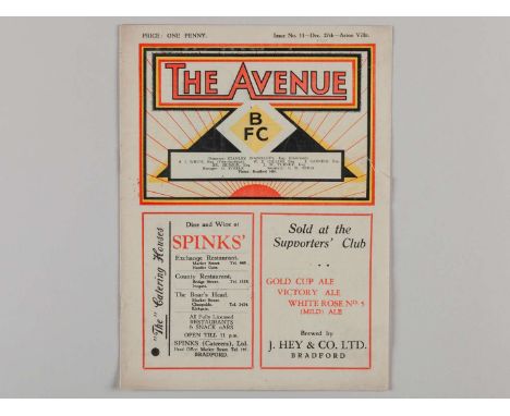 Bradford Park Avenue v. Aston Villa match programme, 27th December 1935, played at Park Avenue, showing some light edge wear 