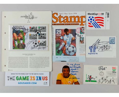 A Maradona signed first day cover, Pele example and Great Britain Coin First Day cover, signed by George Best, Pele, Alex Fer