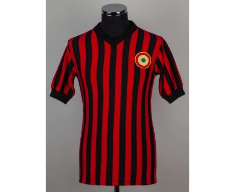 Gianni Rivera red and black No.10 AC Milan short-sleeved shirt, with v-neck collar and embroidered badge&nbsp;&nbsp;The shirt