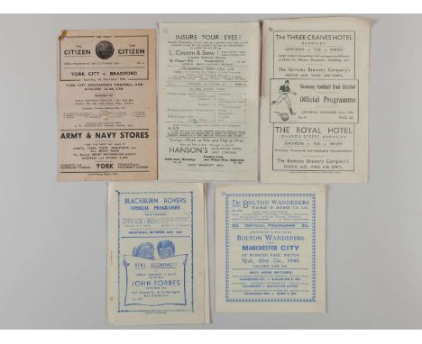 Five assorted programmes from the 1940's, comprising York City v Bradford, 4th November 1944, Huddersfield Town v Bradford, 2