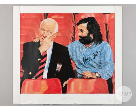 George Best signed Manchester United print, after the original painting by artist Ralph Sweeney titled "Almost Full Time" fea