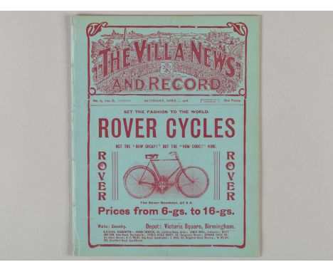 Aston Villa v. Liverpool match programme, 4th April 1908, ex bound volume, pages loose.