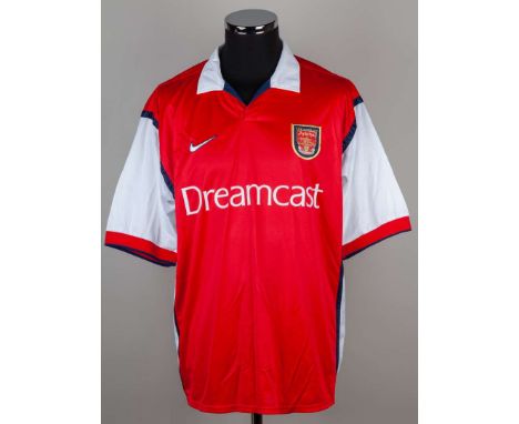 Thierry Henry red and white No.14 Arsenal UEFA Cup short-sleeved shirt, 1999-2000, Nike, XL, with v-neck collar embroidered c