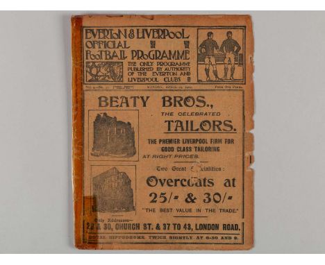 Liverpool v. Everton Liverpool Senior Cup match programme, 29th April 1907, spined taped, wear to edges, paper loss, repair.