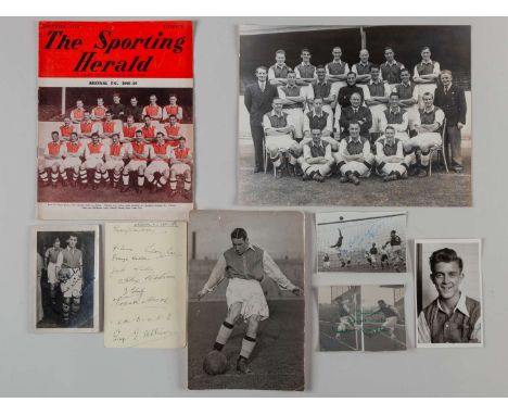 A page of Arsenal autographs 1935-36, five various autographed photographs all dedicated to Charlie, Sporting Herald and team