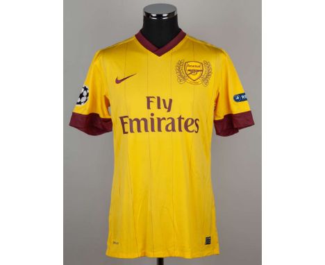 Thierry Henry yellow and redcurrant No.12 Arsenal Champions League match issued short-sleeved shirt, 2011-12, Nike, L, with v