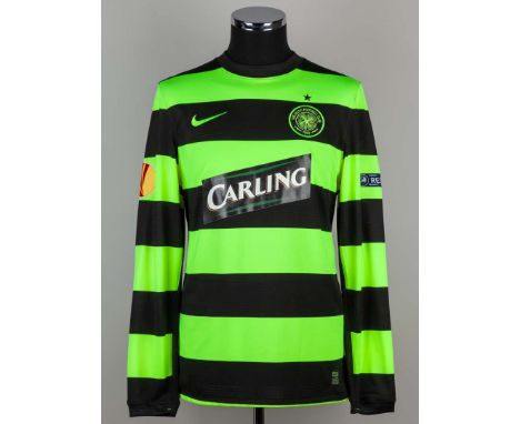 Aiden McGeady green and black No.46 Celtic Europa League match issued long-sleeved shirt, 2009-10, Nike, M, with crew-neck co