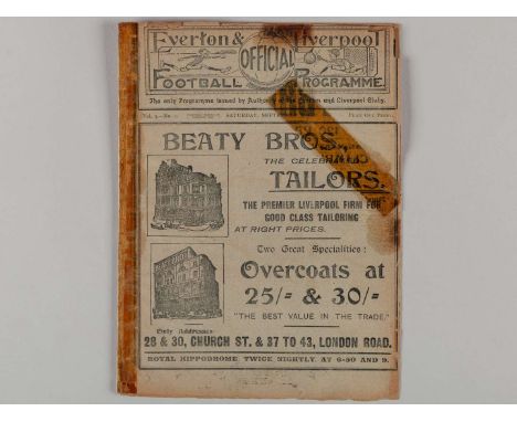 Liverpool v. Stoke / Everton v. Preston North End Reserves combined match programme, 1st September 1906, spined taped, tape r