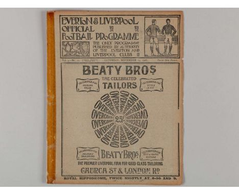 Liverpool v. Aston Villa / Everton Reserves v. St. Helens Reserves combined match programme, 24th November 1906, spined taped