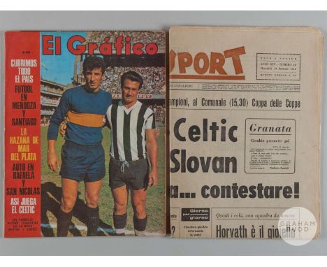 El Grafico magazine features Racing Club Buenos Aires v Glasgow Celtic, Il Tutto Newspaper also covering the European Cup Qua