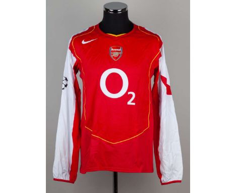 Thierry Henry red and white No.14 Arsenal v. Bayern Munich match worn long-sleeved shirt, 2005, Nike, L, with crew-neck colla