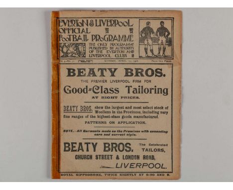 Liverpool v. Bury / Everton Reserves v. Workington combined match programme, 27th April 1908, spined taped, tape repair, wear