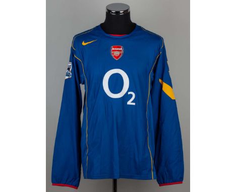 Thierry Henry blue No.14 Arsenal match worn long-sleeved shirt, 2004-05, Nike, XL, with crew-neck collar and printed, the rev