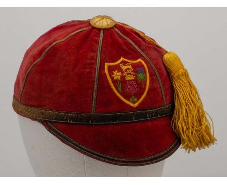 A. G Thomas red Great Britain v. Australia Rugby League cap, 1930, red velvet cap with embroidered GB crest&nbsp;The cap was 