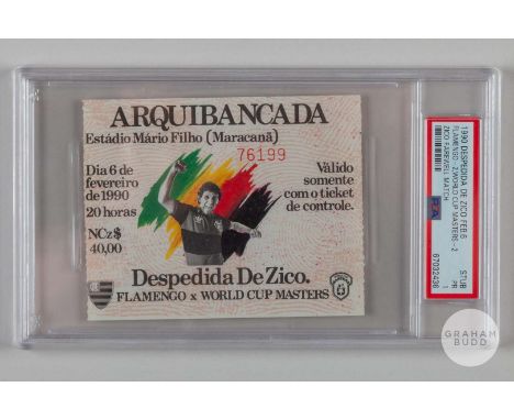 Zico Farewell Flamengo match ticket, dated 6th February 1990, match ended in a 2-2 draw.