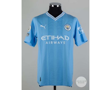 Ilkay Gundogan sky blue and white No.8 Manchester City v. Brentford match issued short-sleeved shirt, 2023, Puma, M, with v-n