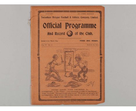 Liverpool v. Aston Villa , F.A.Cup Semi-Final match programme, 28th March 1914, at White Hart Lane, ex bound volume.