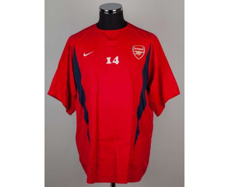 Thierry Henry red Arsenal worn training shirt, 2002, Nike, XL, with lining cut out, with associated shorts, (2).&nbsp;The fol